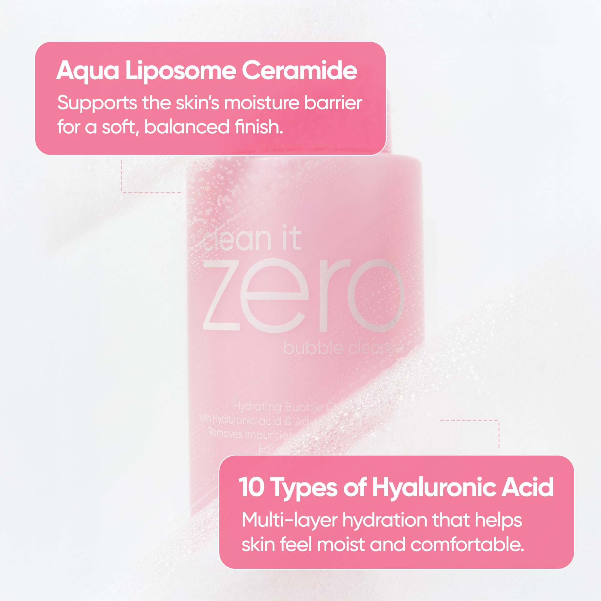 BANILA CO Clean It Zero Amino Bubble Cleanser | pH-Balanced Foaming Facial Cleanser for Sensitive Skin | Daily Moisturizing Face Wash with Hyaluronic Acid & Ceramide (300ml / 10.14 fl. oz) - Image 3