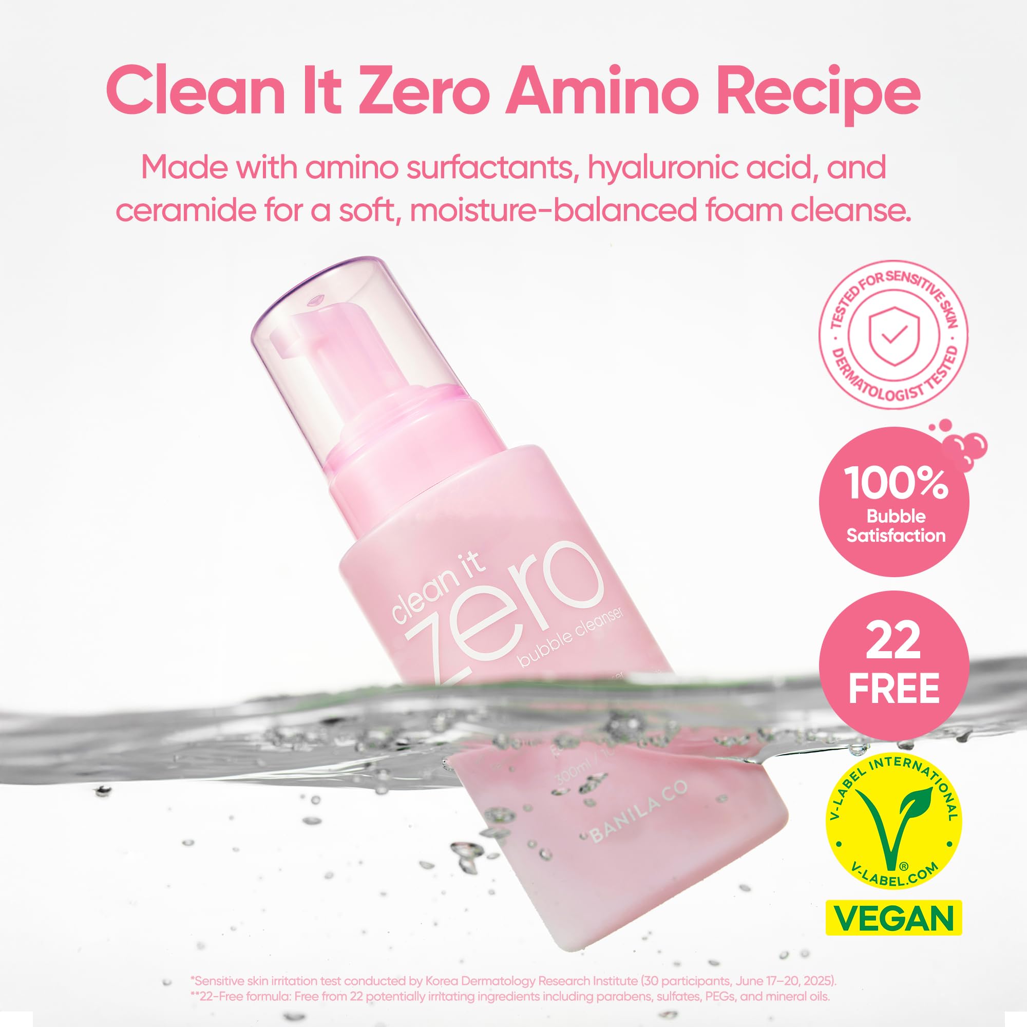BANILA CO Clean It Zero Amino Bubble Cleanser | pH-Balanced Foaming Facial Cleanser for Sensitive Skin | Daily Moisturizing Face Wash with Hyaluronic Acid & Ceramide (300ml / 10.14 fl. oz) - Image 4