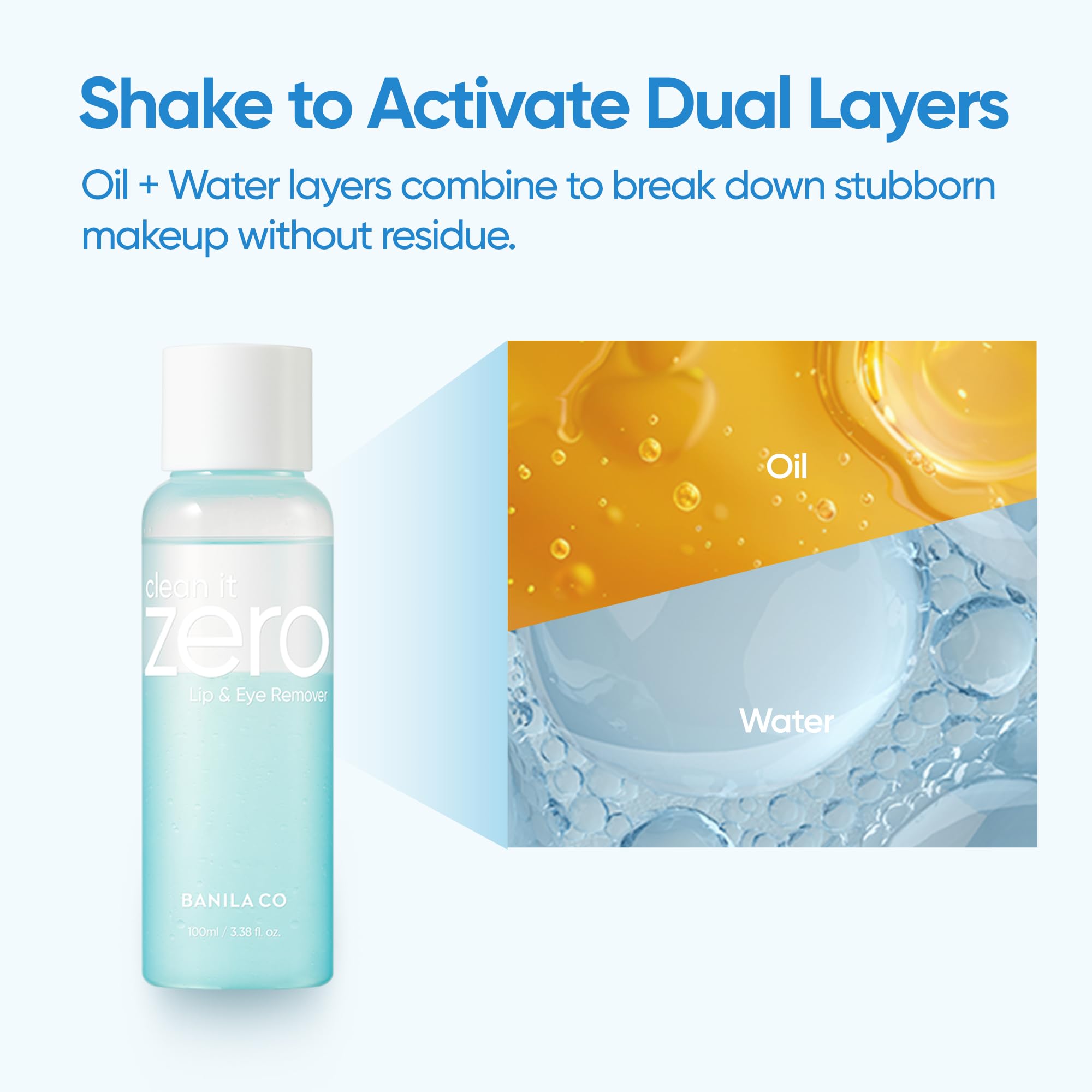 BANILA CO Clean it Zero Lip & Eye Remover | Gentle Bi-Phase Makeup Remover for Waterproof Eye & Lip Makeup | Vegan, Non-Irritating Formula with Coconut & Jojoba Oils (100ml / 3.38 fl.oz) - Image 4